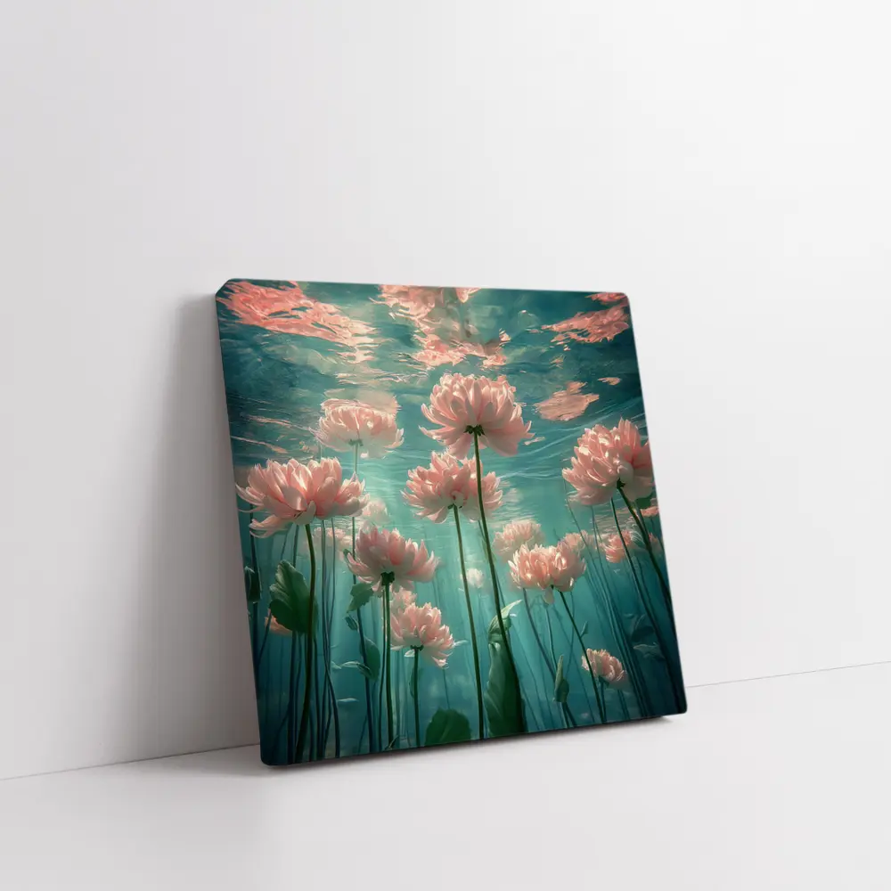 Pink Flowers Blooming Underwater Teal Ocean – Wall Art