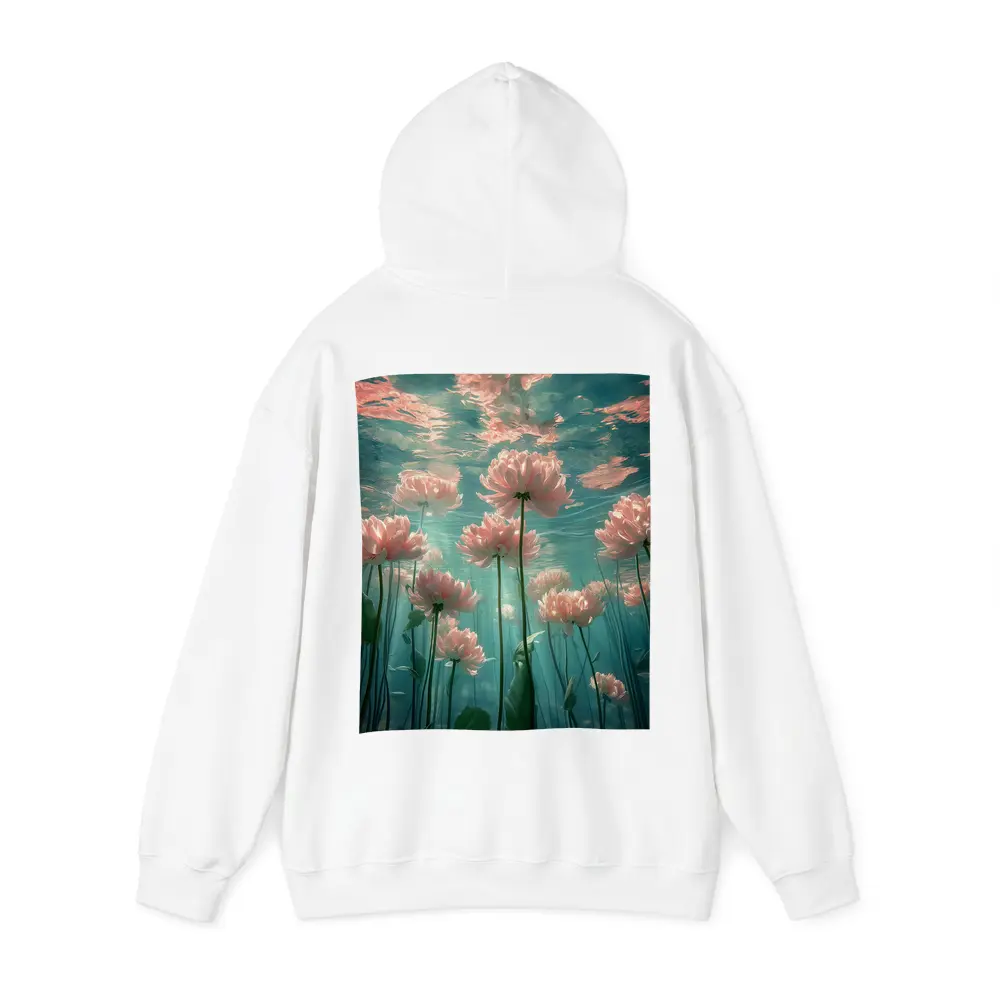 Pink Flowers Blooming Underwater Teal Ocean – Hoodies