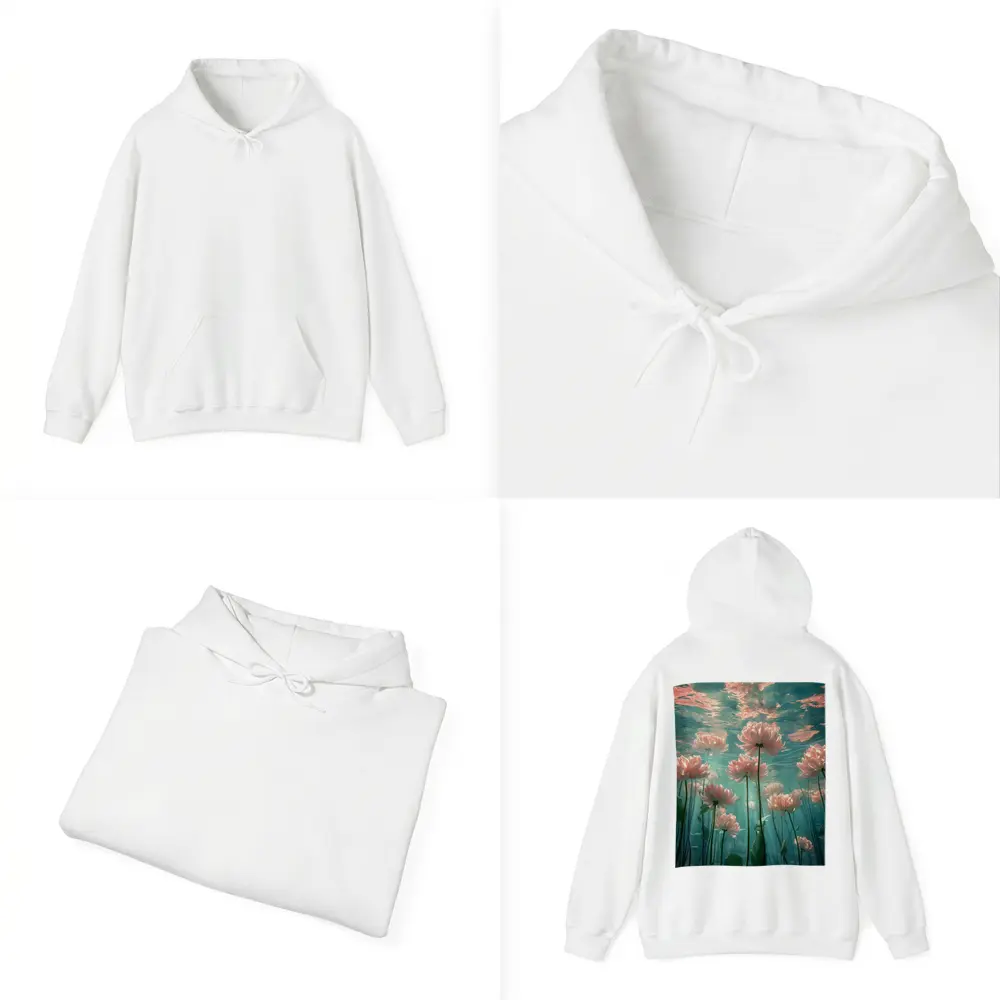 Pink Flowers Blooming Underwater Teal Ocean – Hoodies
