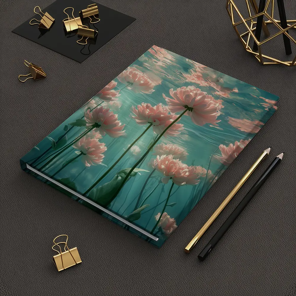 Pink Flowers Blooming Underwater Teal Ocean – Notebooks