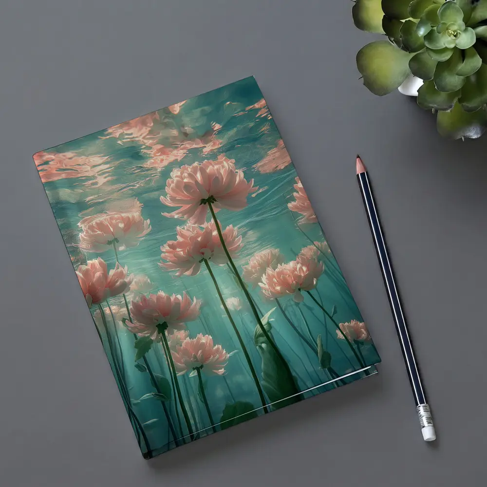 Pink Flowers Blooming Underwater Teal Ocean – Notebooks