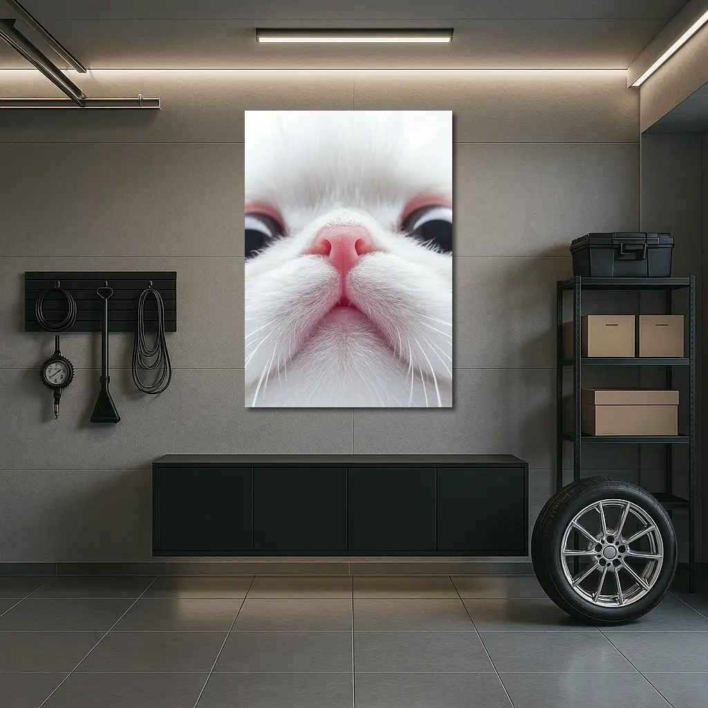 White Cat Close Up Pink Nose Portrait – Wall Art