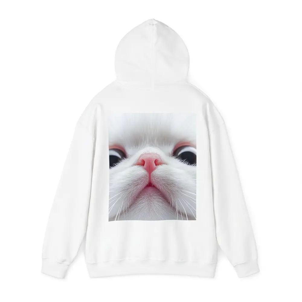 White Cat Close Up Pink Nose Portrait – Hoodies