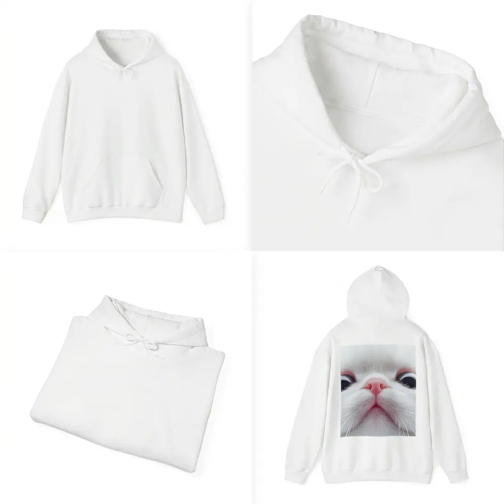 White Cat Close Up Pink Nose Portrait – Hoodies