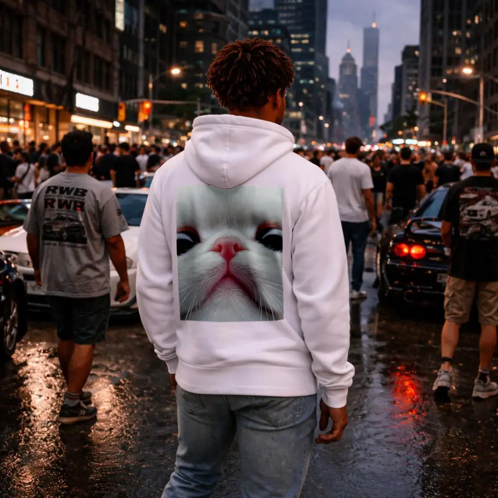 White Cat Close Up Pink Nose Portrait – Hoodies