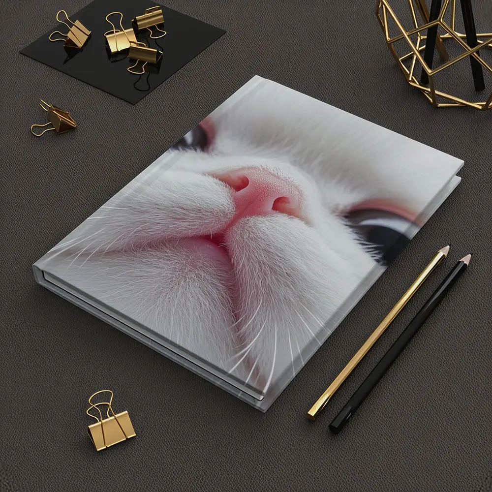 White Cat Close Up Pink Nose Portrait – Notebooks