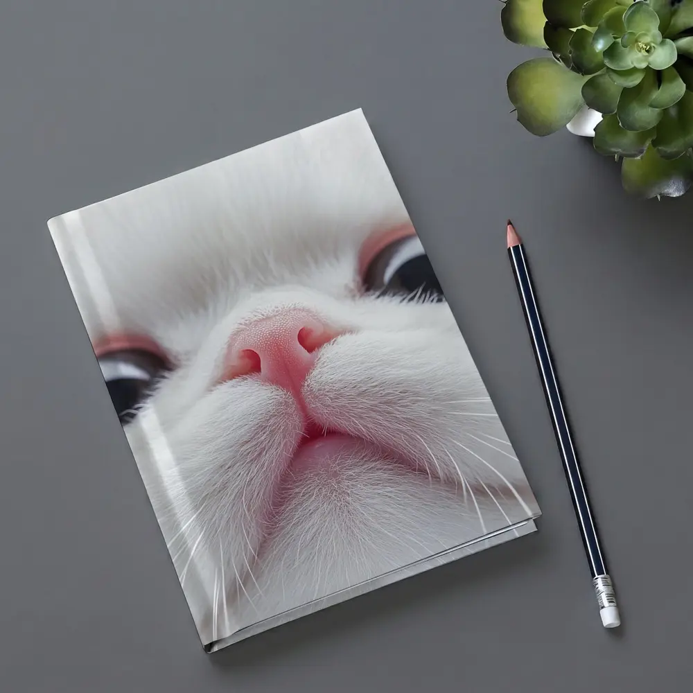 White Cat Close Up Pink Nose Portrait – Notebooks
