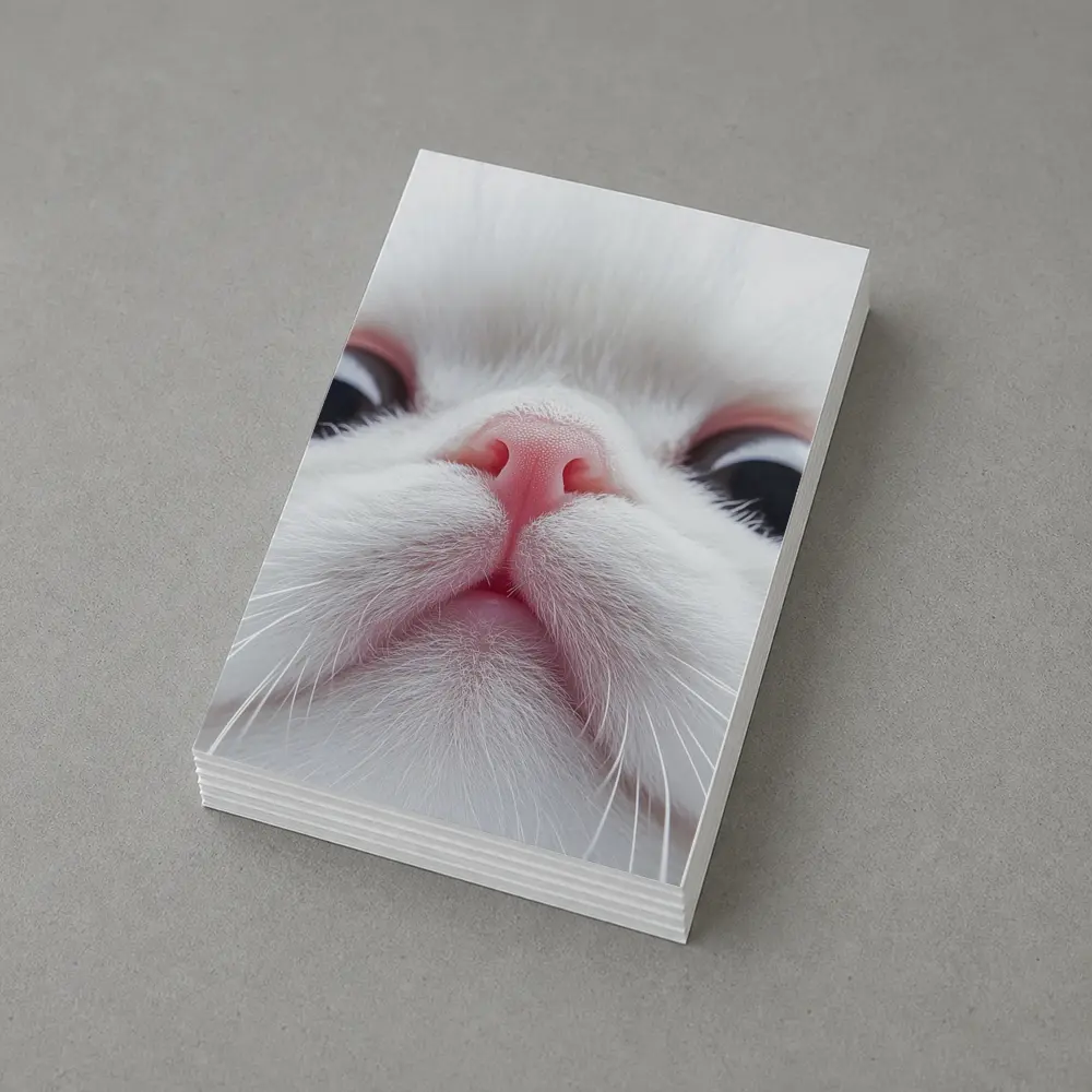 White Cat Close Up Pink Nose Portrait – Postcards