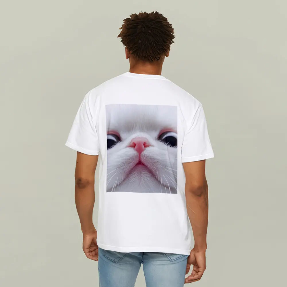 White Cat Close Up Pink Nose Portrait – T-Shirts