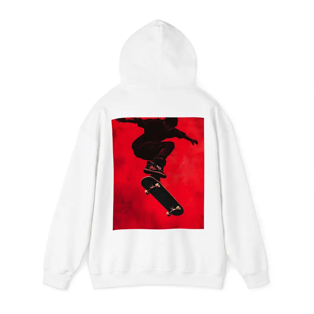 Skateboarder Doing Trick On Red Background – Hoodies