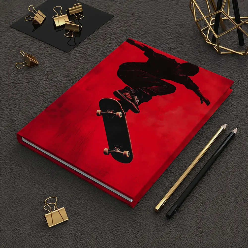 Skateboarder Doing Trick On Red Background – Notebooks