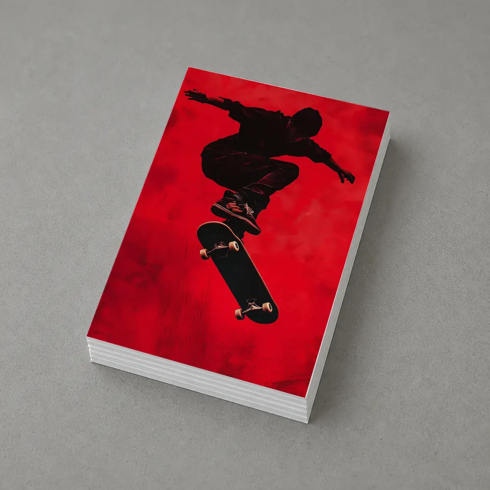 Skateboarder Doing Trick On Red Background – Postcards