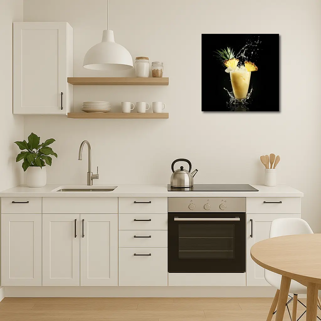 Pineapple Smoothie Splash on Black Background – Wall Art