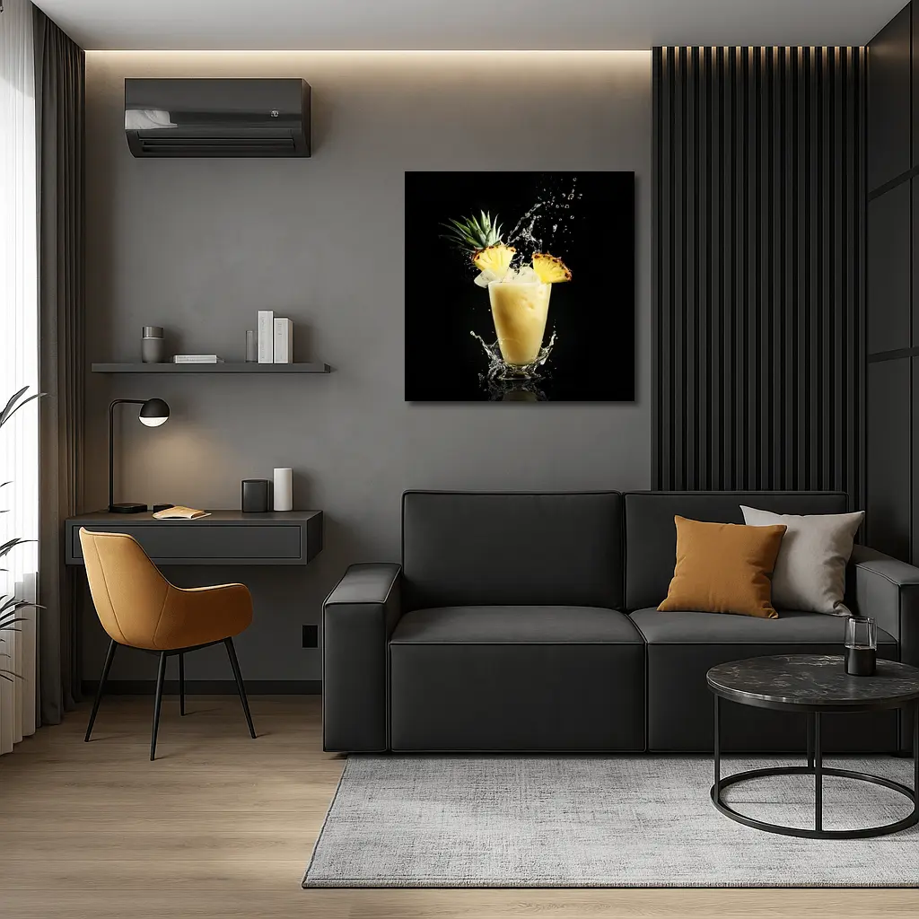 Pineapple Smoothie Splash on Black Background – Wall Art