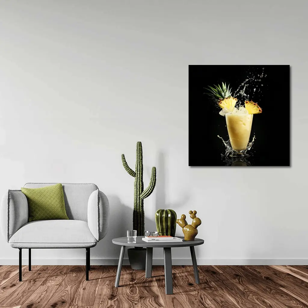 Pineapple Smoothie Splash on Black Background – Wall Art