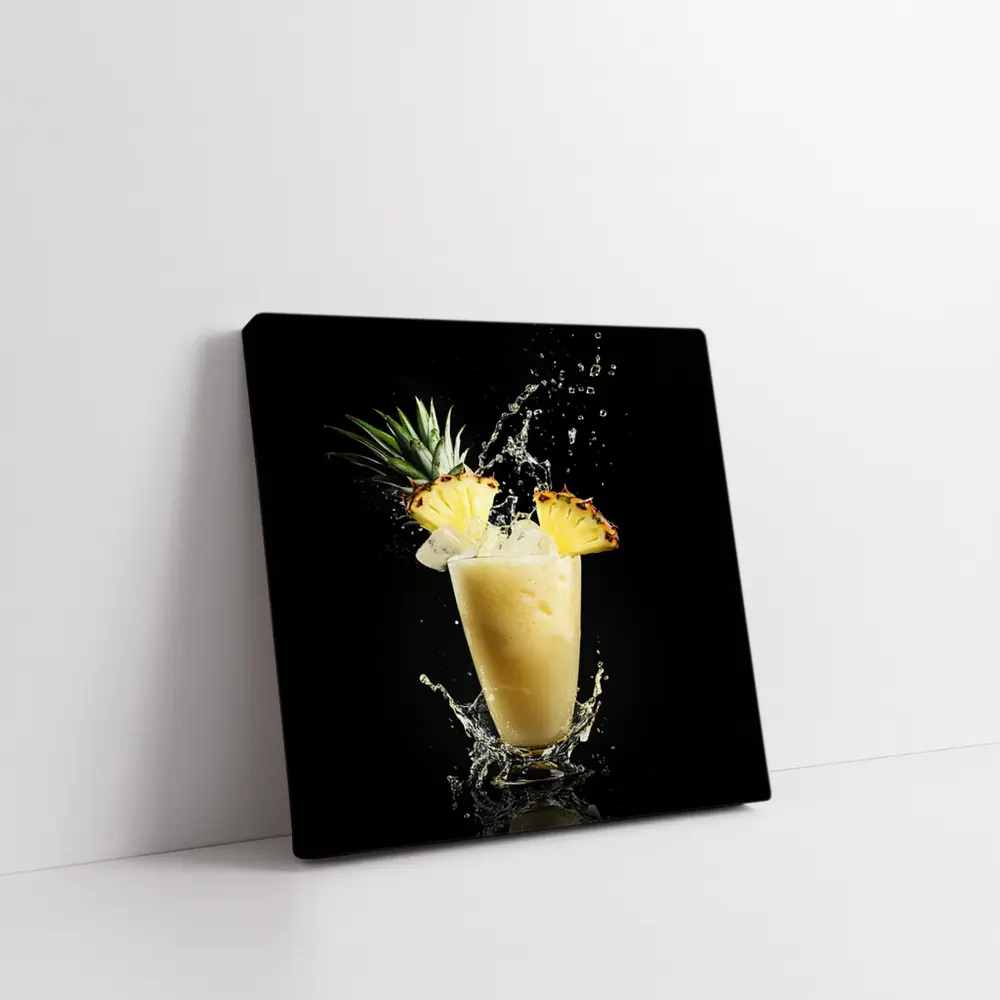 Pineapple Smoothie Splash on Black Background – Wall Art