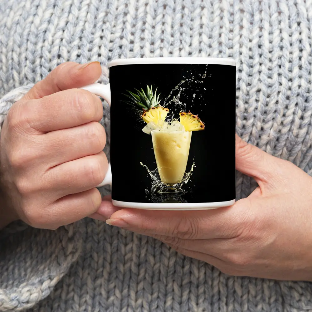 Pineapple Smoothie Splash on Black Background – Mugs