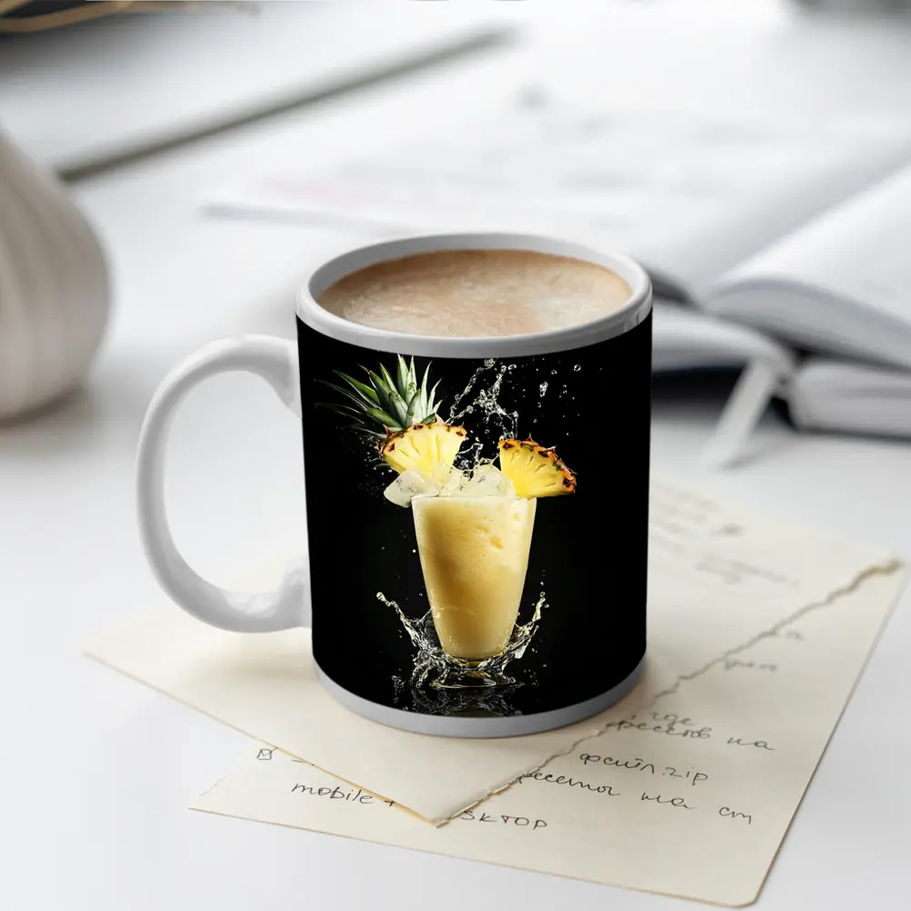 Pineapple Smoothie Splash on Black Background – Mugs