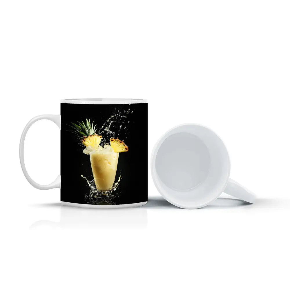 Pineapple Smoothie Splash on Black Background – Mugs