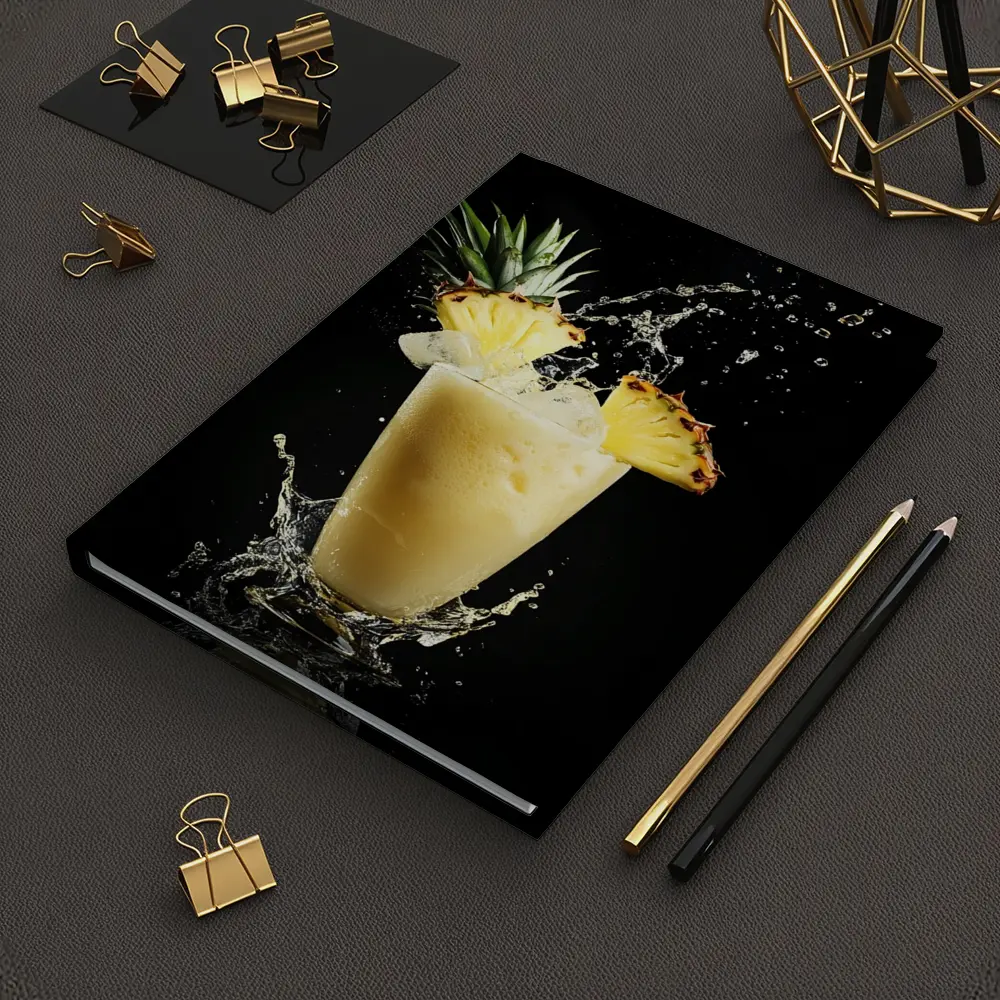 Pineapple Smoothie Splash on Black Background – Notebooks