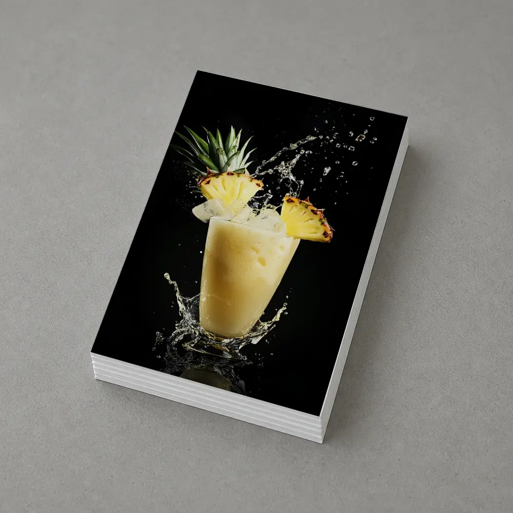 Pineapple Smoothie Splash on Black Background – Postcards