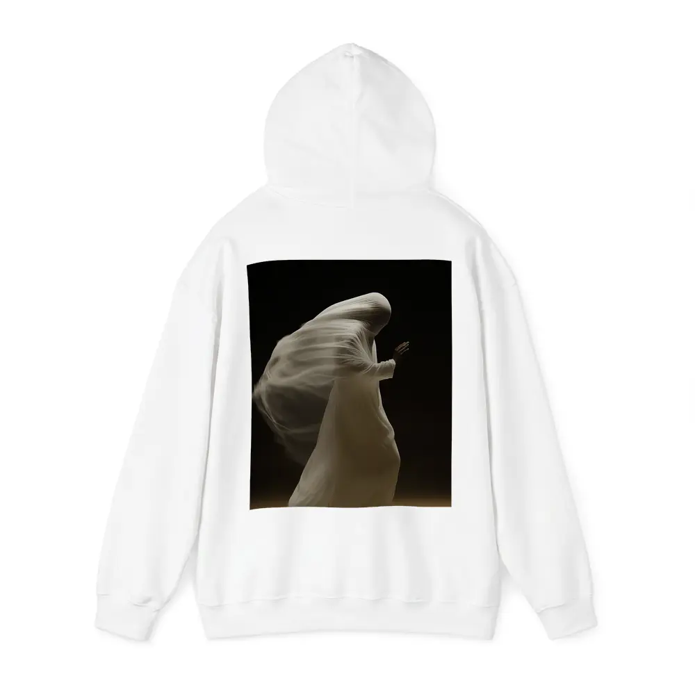 Flowing White Draped Figure Dark Background – Hoodies