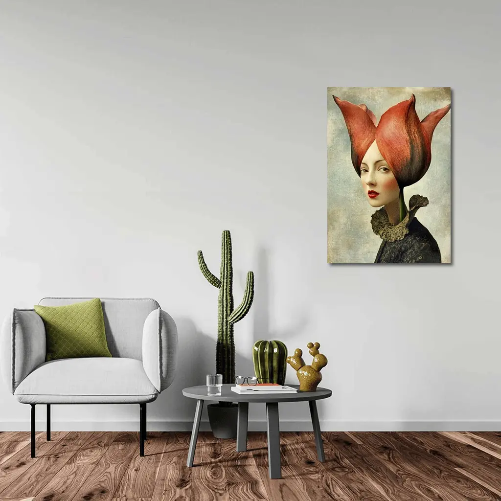 Woman Portrait Tulip Flower Head Surreal Art – Wall Art