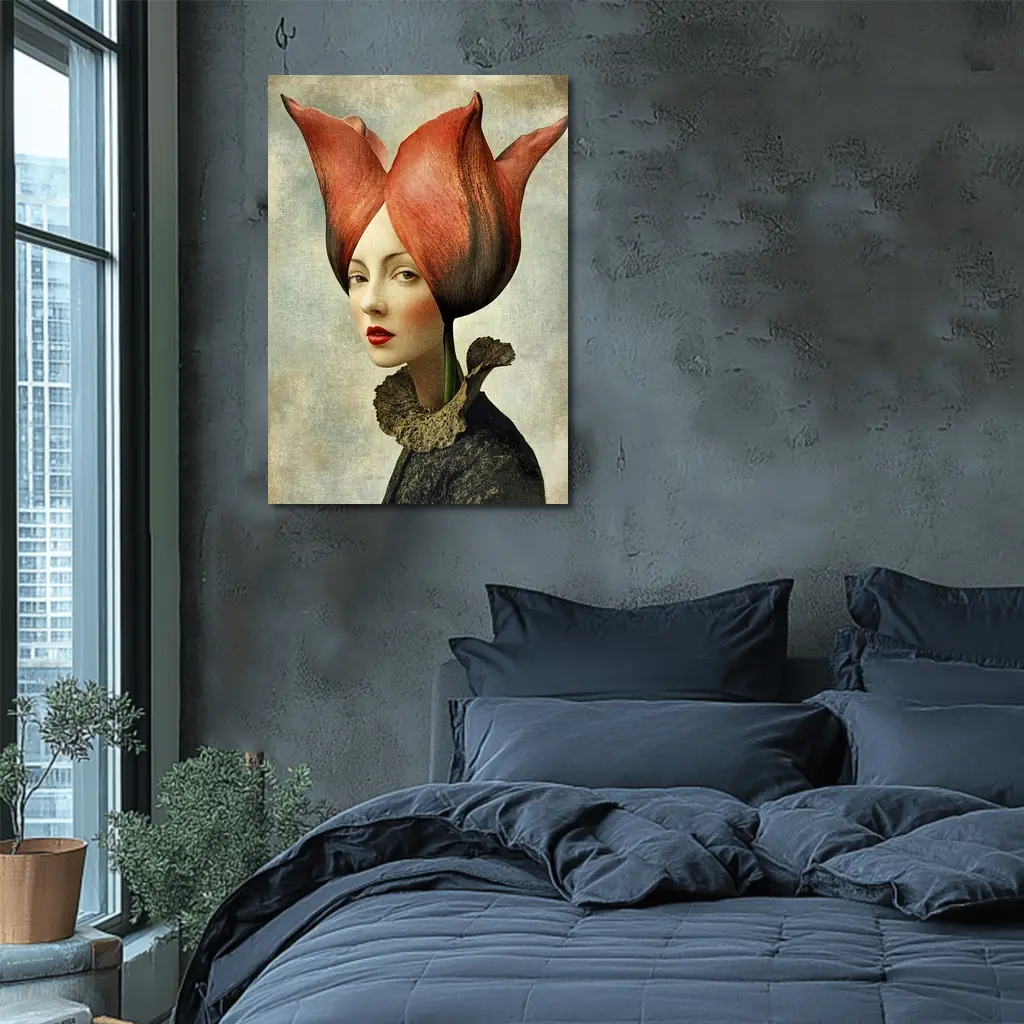Woman Portrait Tulip Flower Head Surreal Art – Wall Art