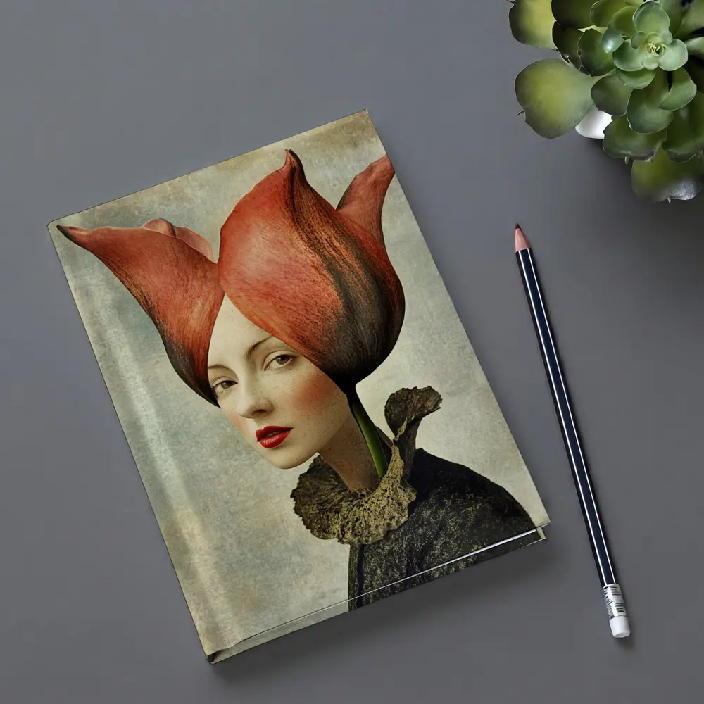 Woman Portrait Tulip Flower Head Surreal Art – Notebooks