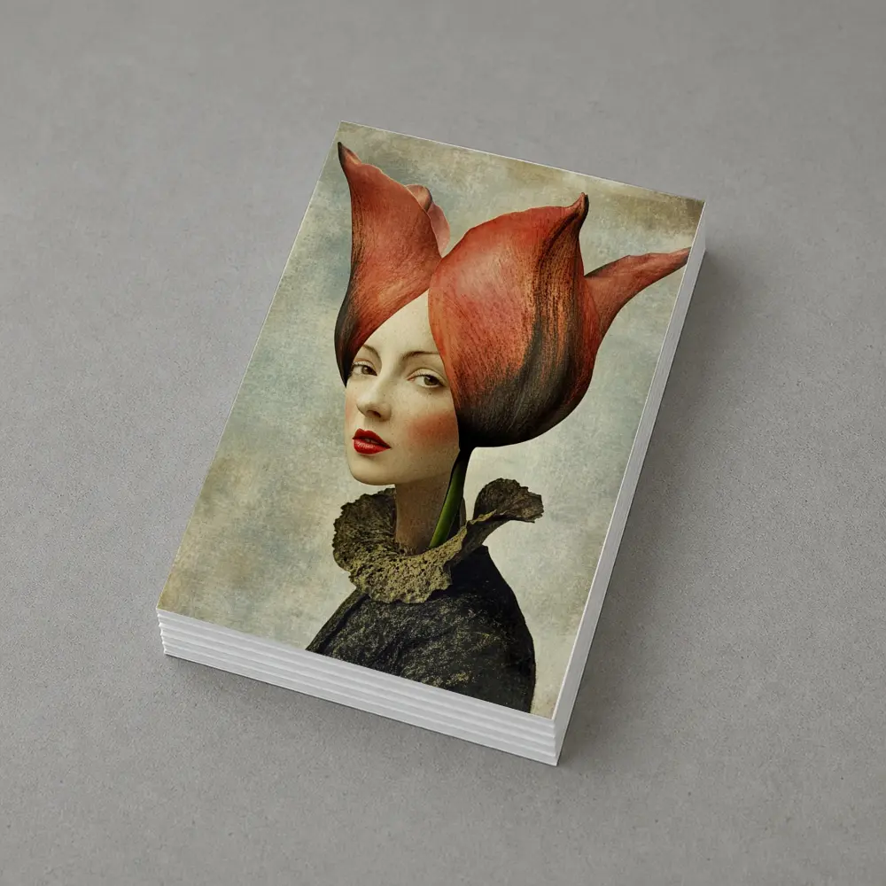 Woman Portrait Tulip Flower Head Surreal Art – Postcards