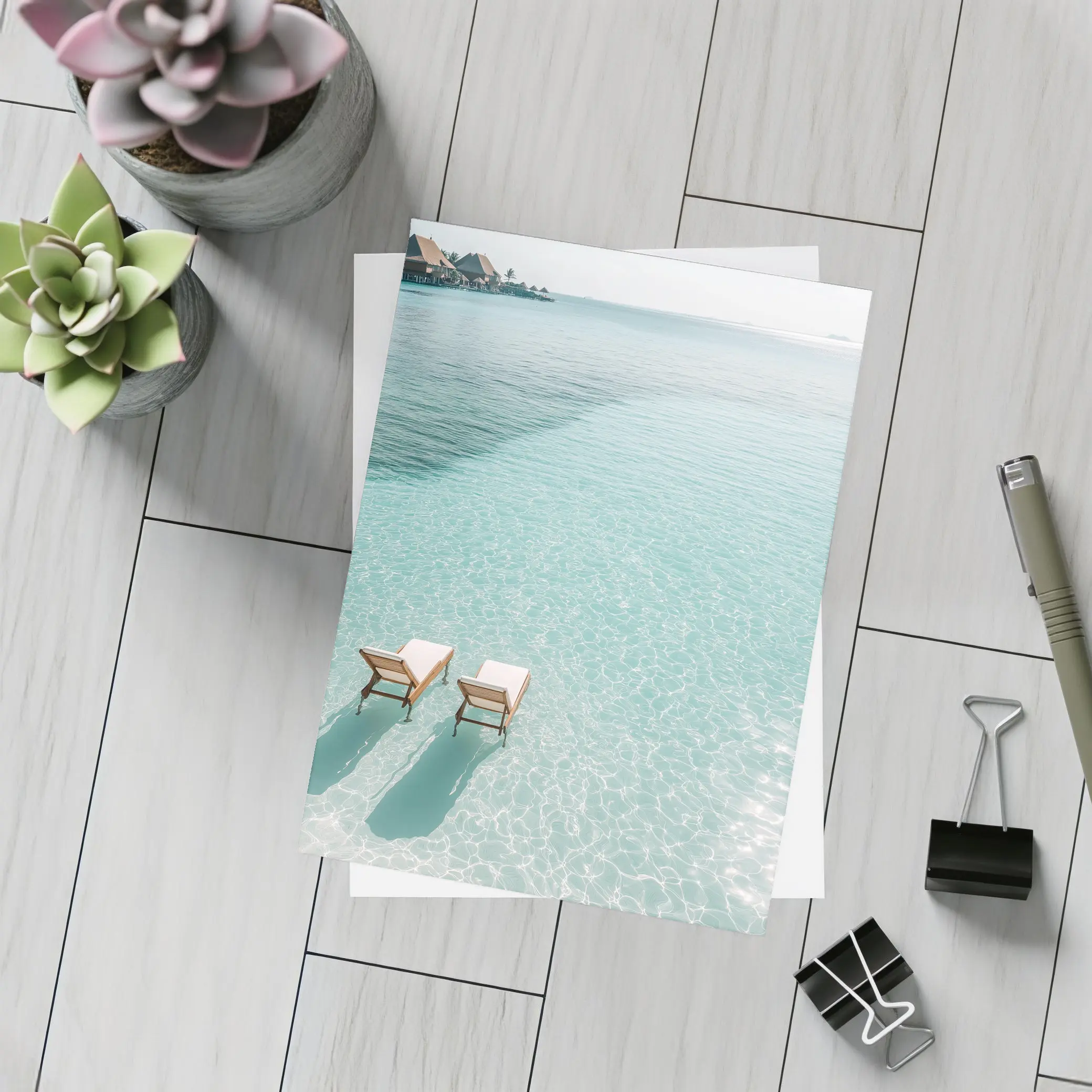Two Sun Chairs Clear Turquoise Tropical Lagoon – Postcards