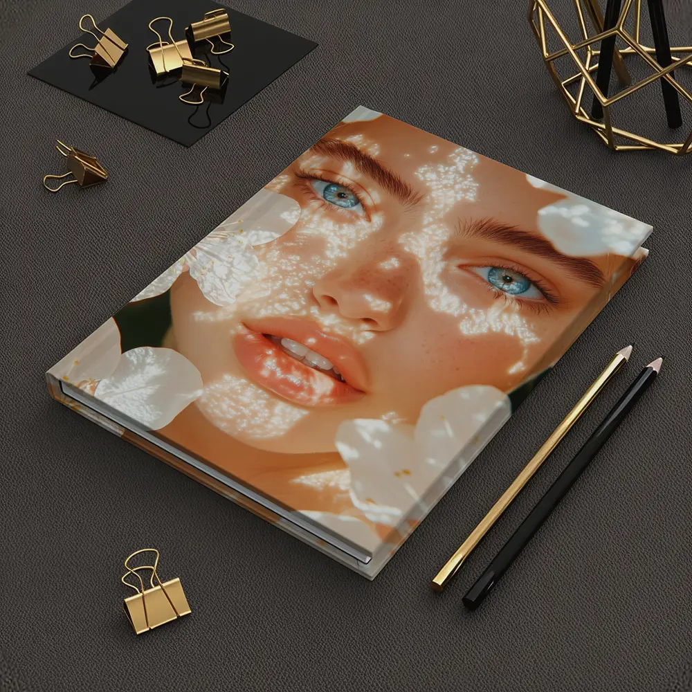 Blue Eyed Woman With White Cherry Blossoms – Notebooks