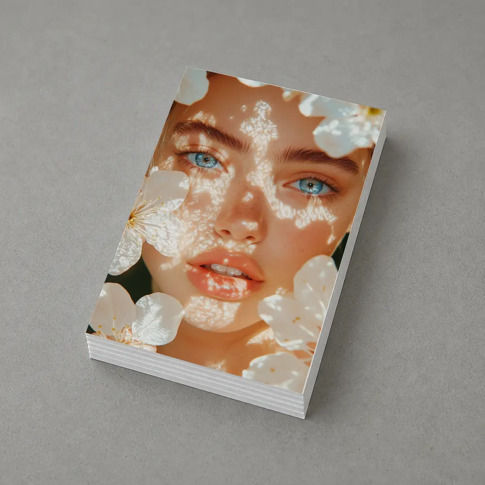 Blue Eyed Woman With White Cherry Blossoms – Postcards