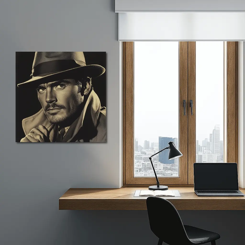 Noir Portrait Man Fedora Hat Dark Background – Wall Art