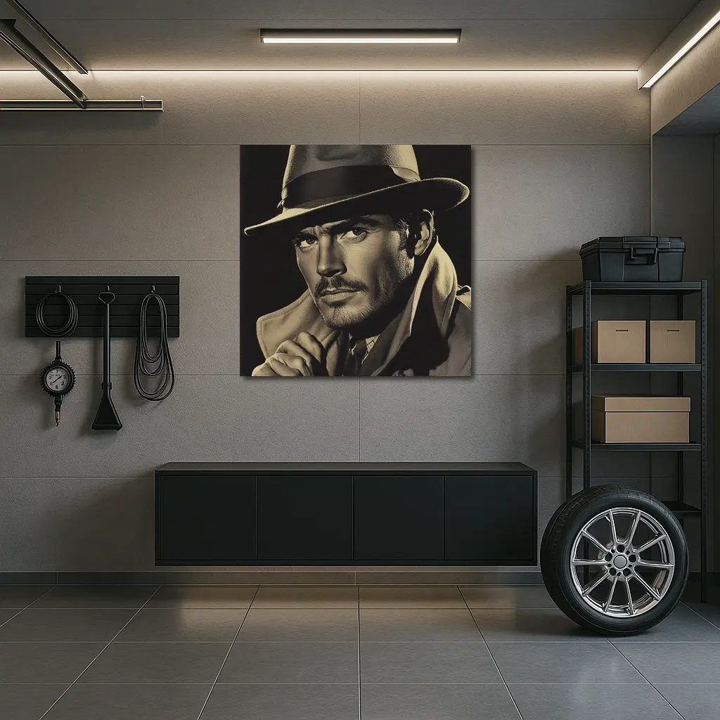 Noir Portrait Man Fedora Hat Dark Background – Wall Art