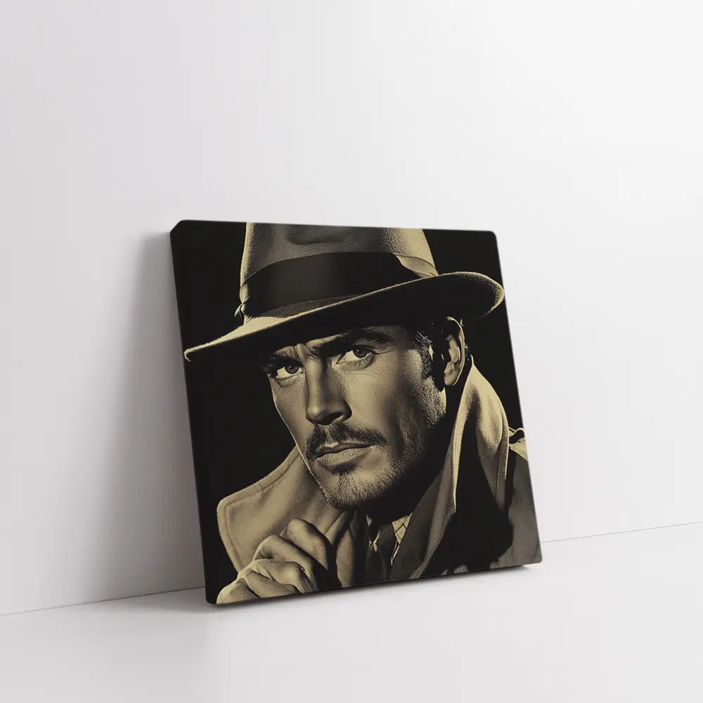 Noir Portrait Man Fedora Hat Dark Background – Wall Art