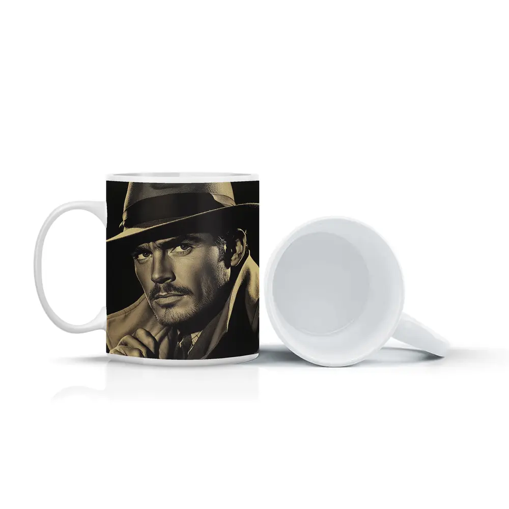 Noir Portrait Man Fedora Hat Dark Background – Mugs