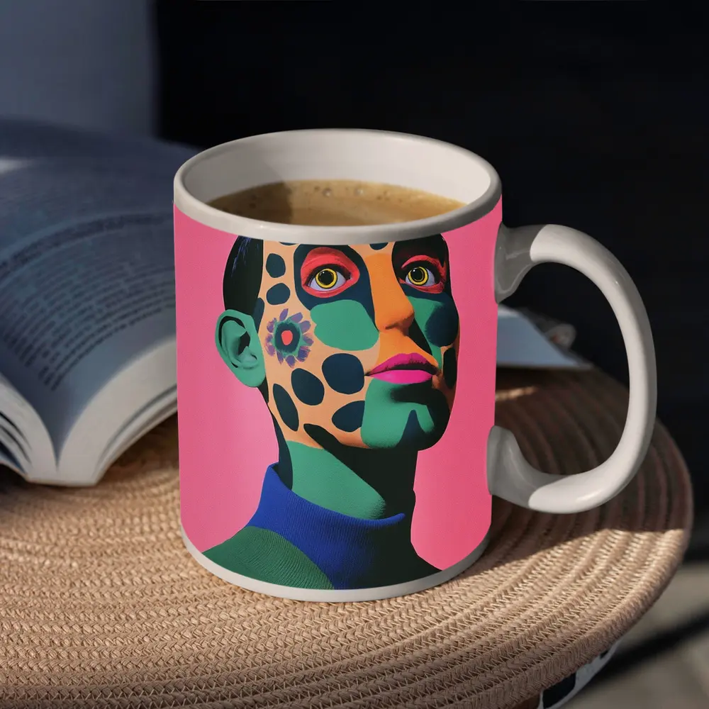 Pop Art Portrait Woman Pink Background – Mugs