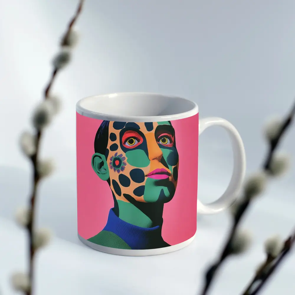 Pop Art Portrait Woman Pink Background – Mugs