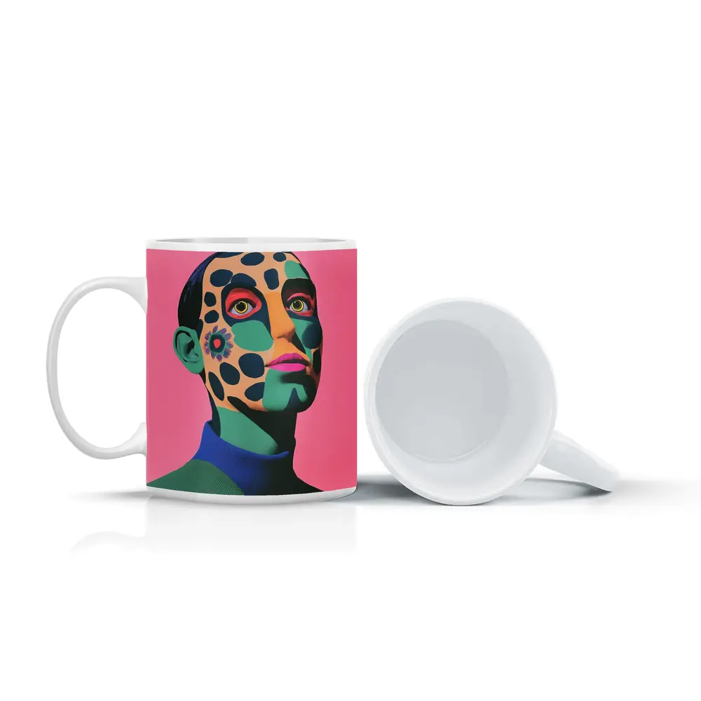 Pop Art Portrait Woman Pink Background – Mugs