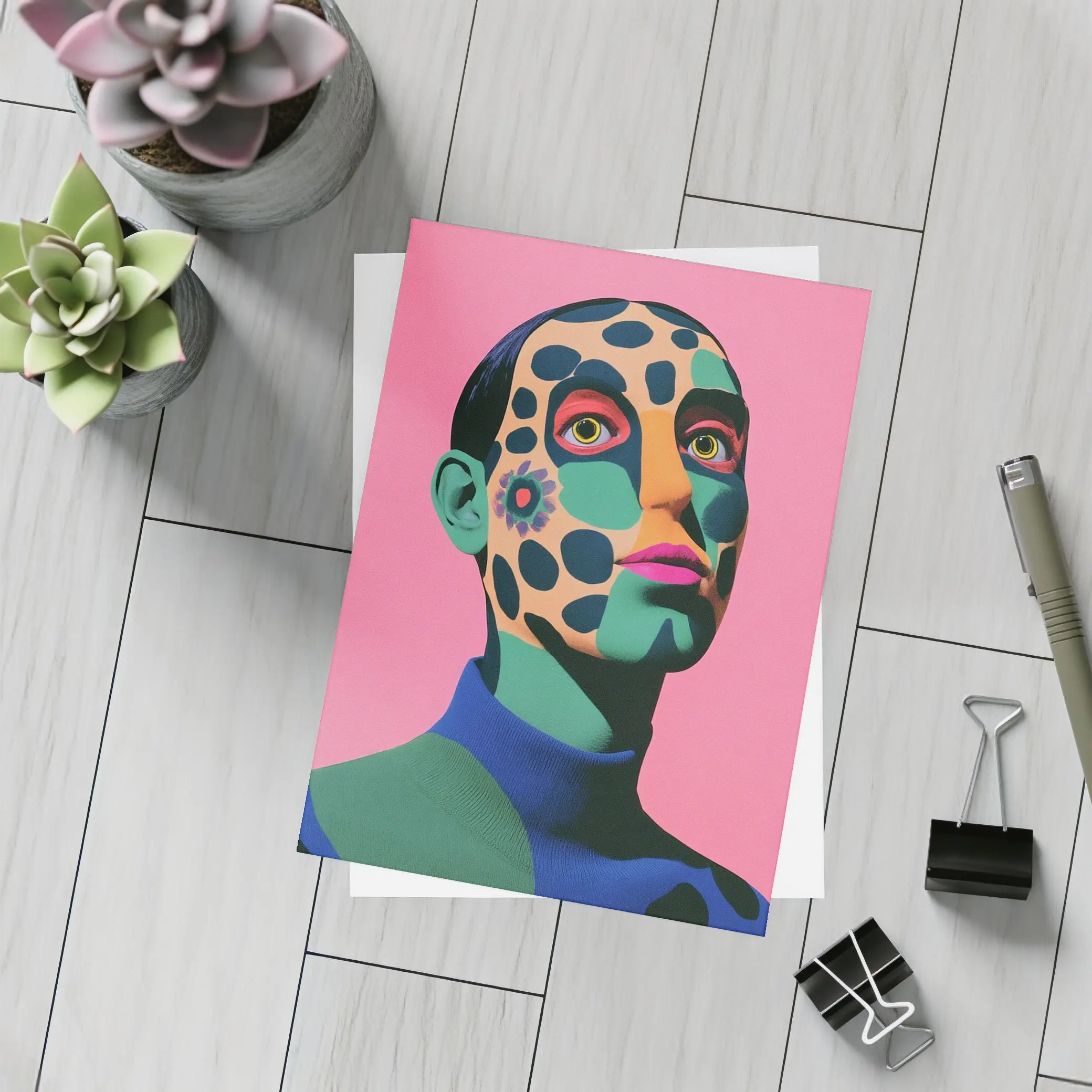 Pop Art Portrait Woman Pink Background – Postcards