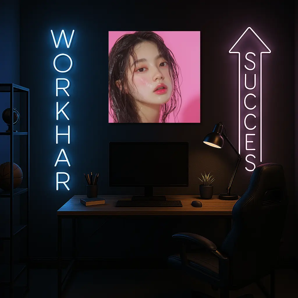 Korean Woman Wet Hair Pink Background – Wall Art