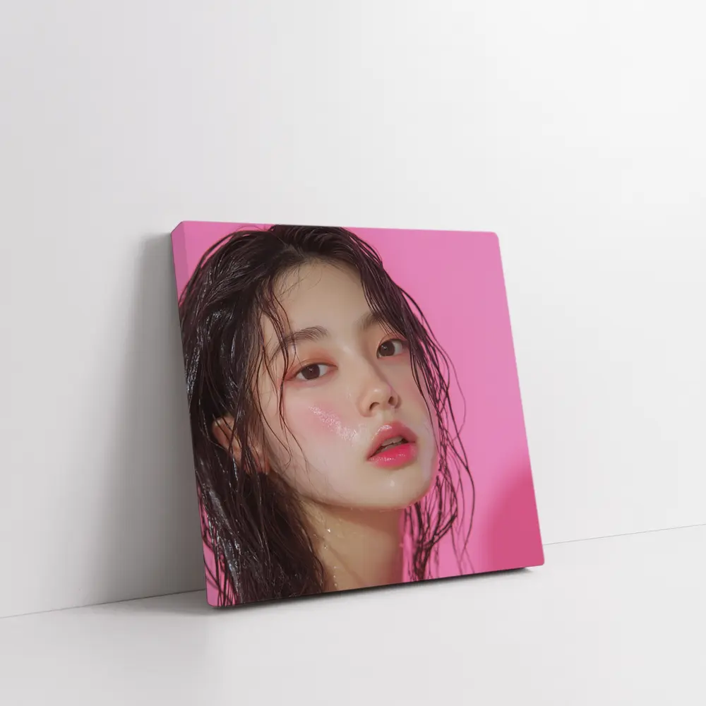 Korean Woman Wet Hair Pink Background – Wall Art