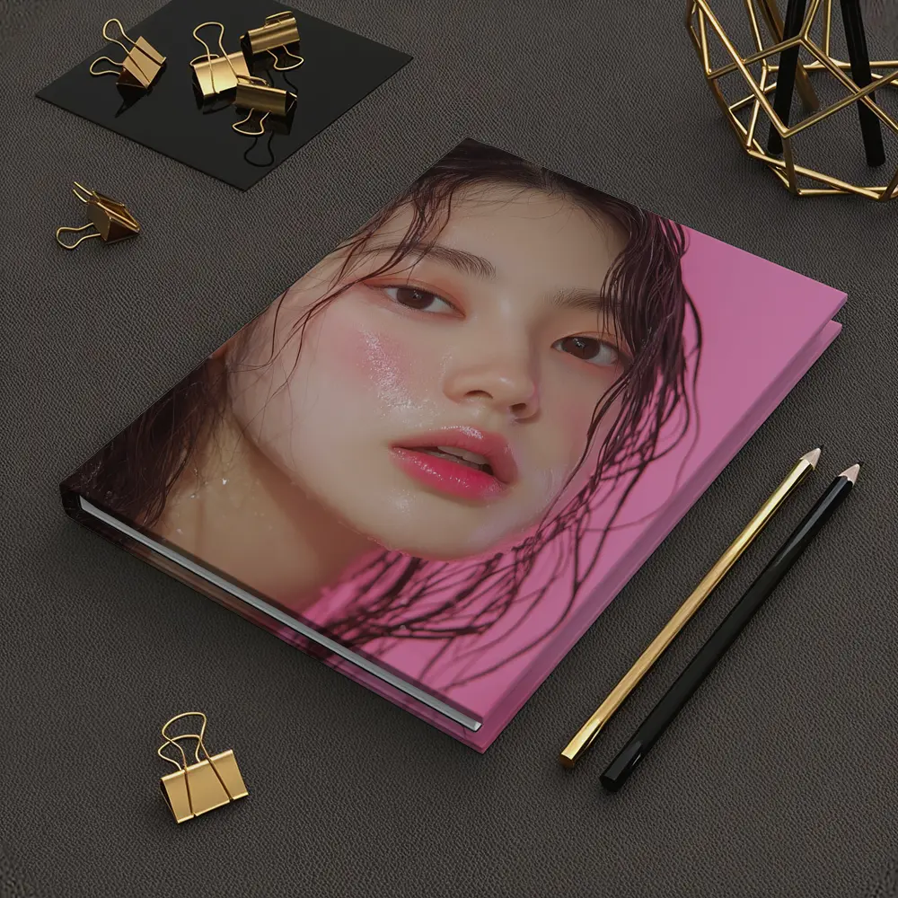 Korean Woman Wet Hair Pink Background – Notebooks
