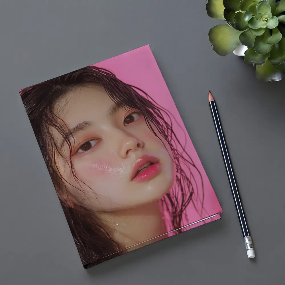Korean Woman Wet Hair Pink Background – Notebooks