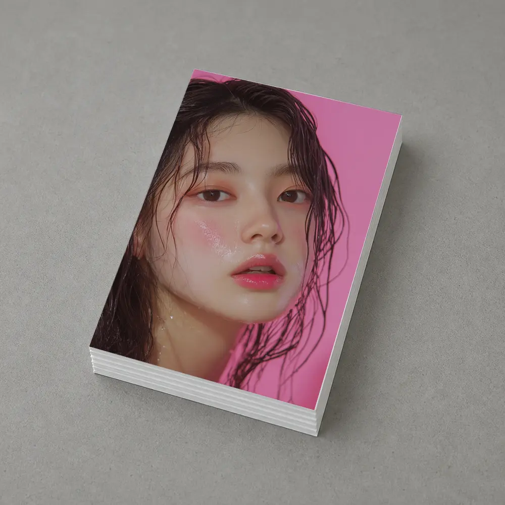 Korean Woman Wet Hair Pink Background – Postcards