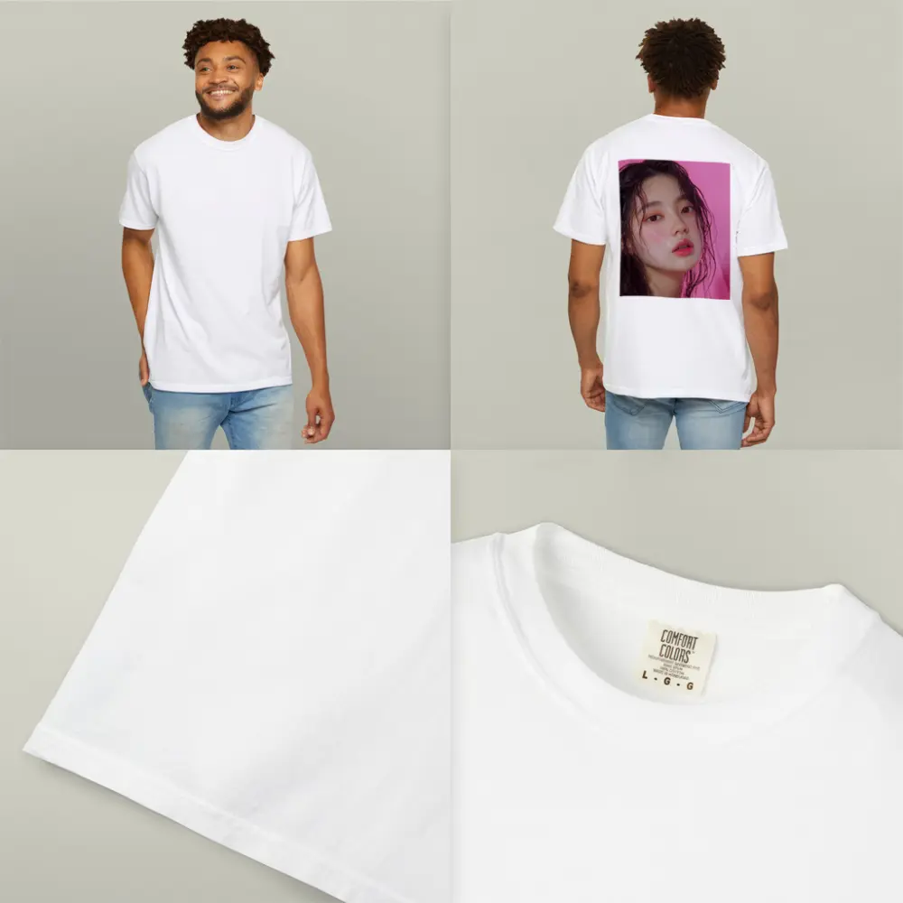 Korean Woman Wet Hair Pink Background – T-Shirts