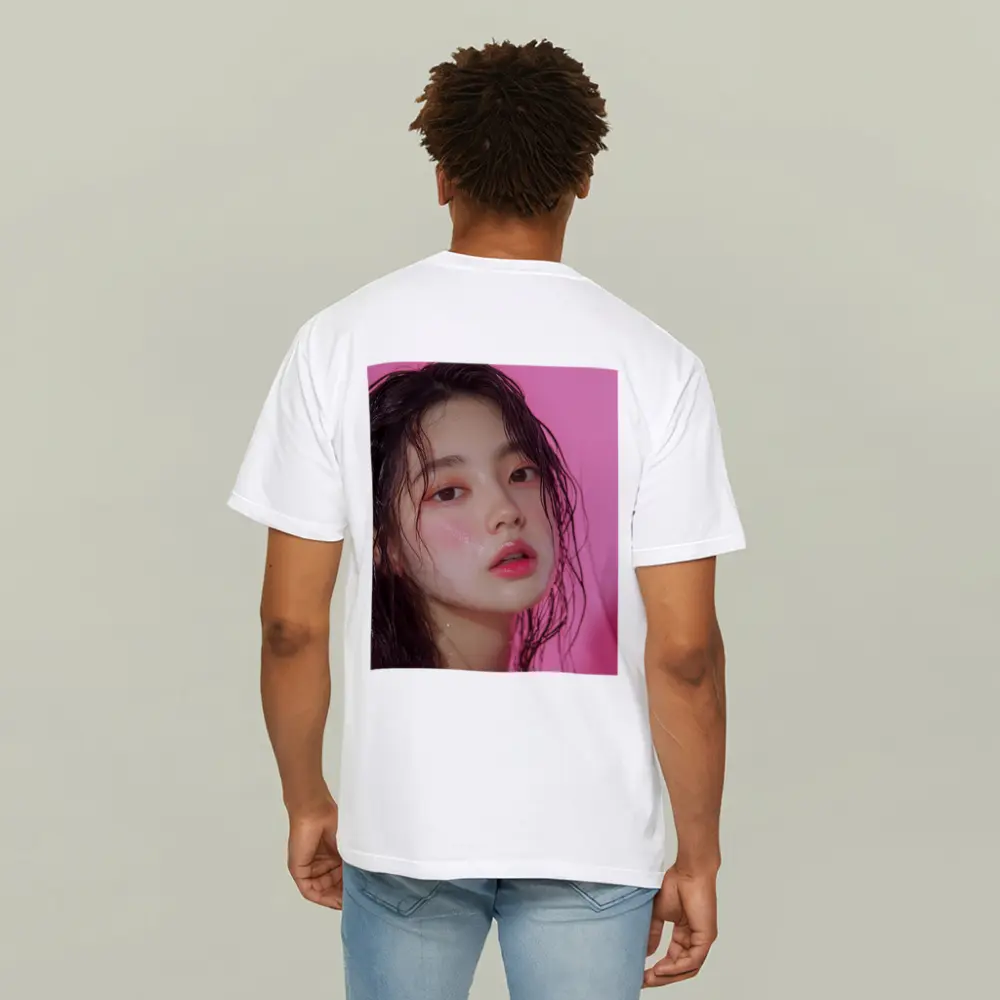 Korean Woman Wet Hair Pink Background – T-Shirts