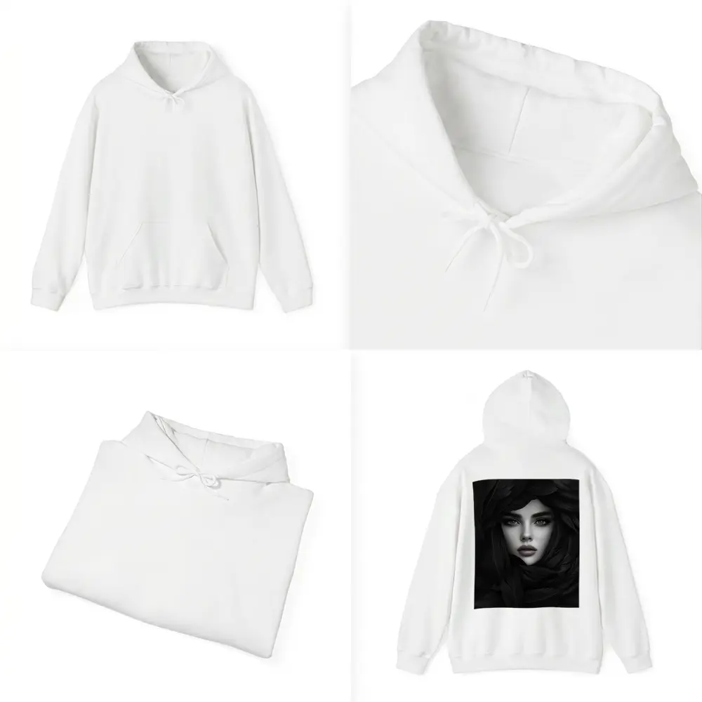 Woman Portrait Surrounded By Dark Feathers – Hoodies