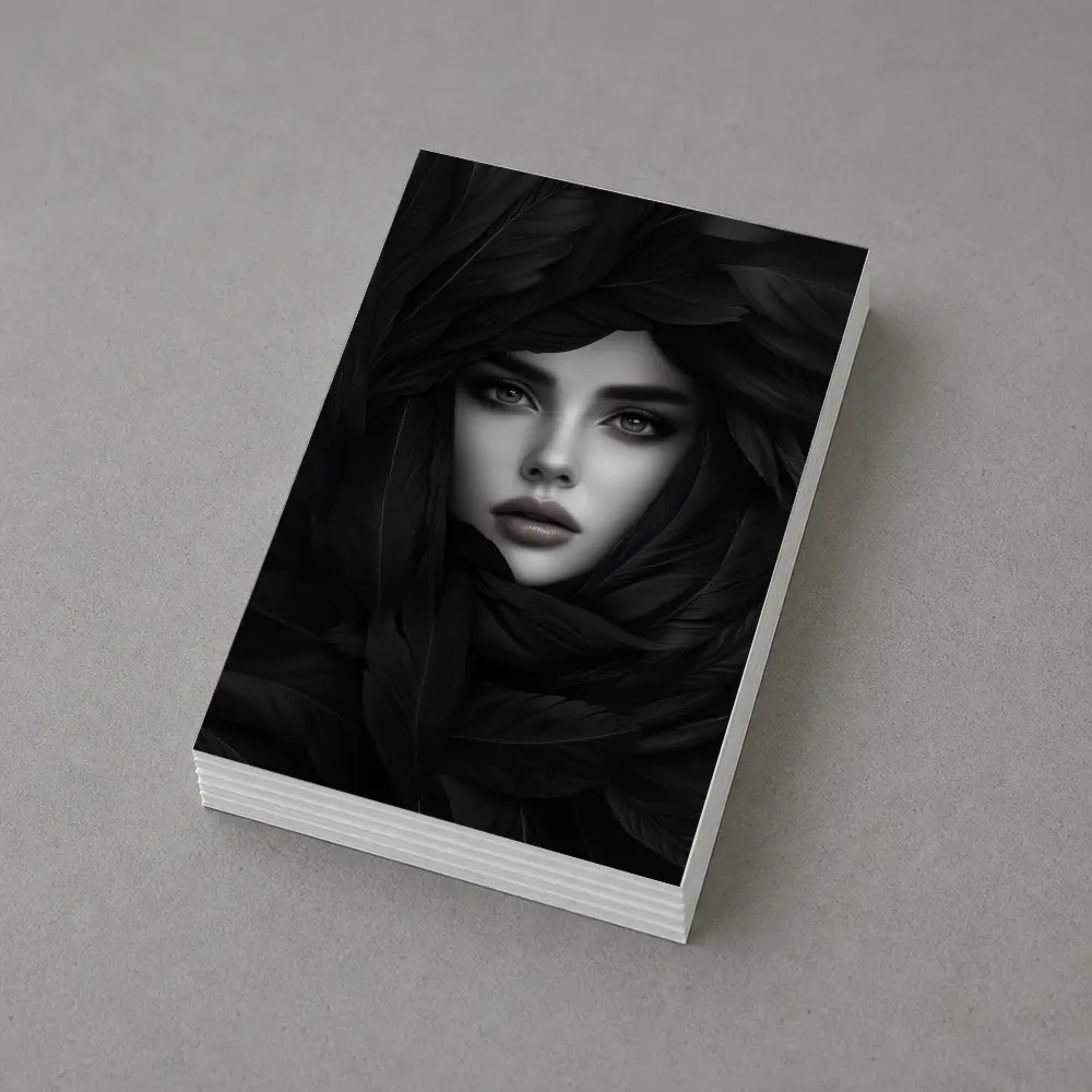 Woman Portrait Surrounded By Dark Feathers – Postcards